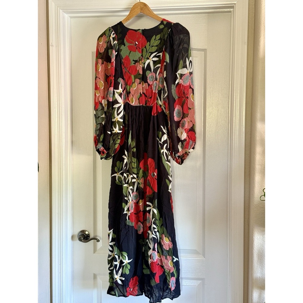 FARM RIO Anthropologie Floral Maxi Dress Black Red Long Sleeve XS - Picture 8 of 15